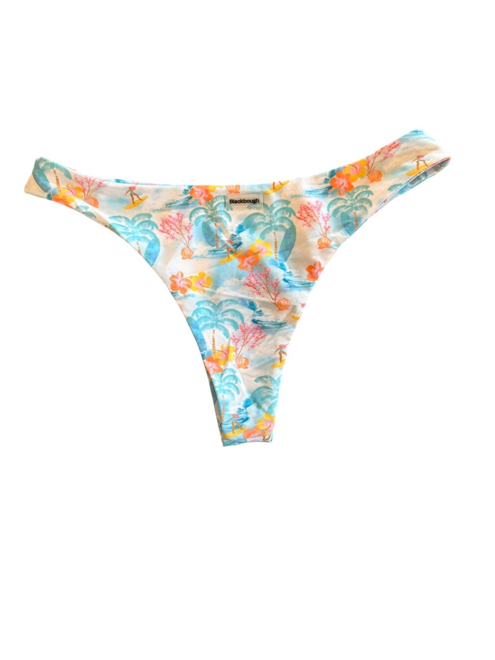 Blackbough White Tropical Print Thong Bikini Bottom